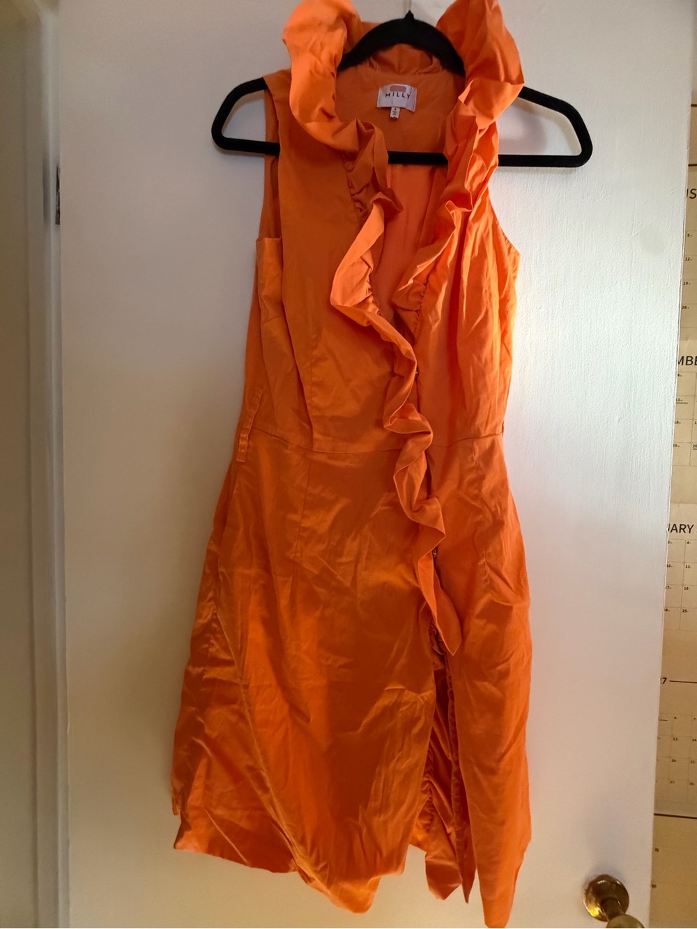 Milly Orange Sleeveless Ruffle Dress
